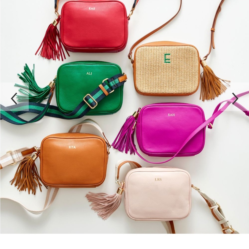 Mark & Graham Raffia Crossbody Bag with Monogrammed “A” & Tassel Detail